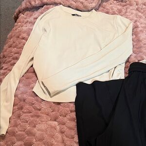 Elegant Cream Long Sleeve Women's Top and pants.